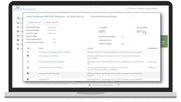 screenshot of Florence eTMF